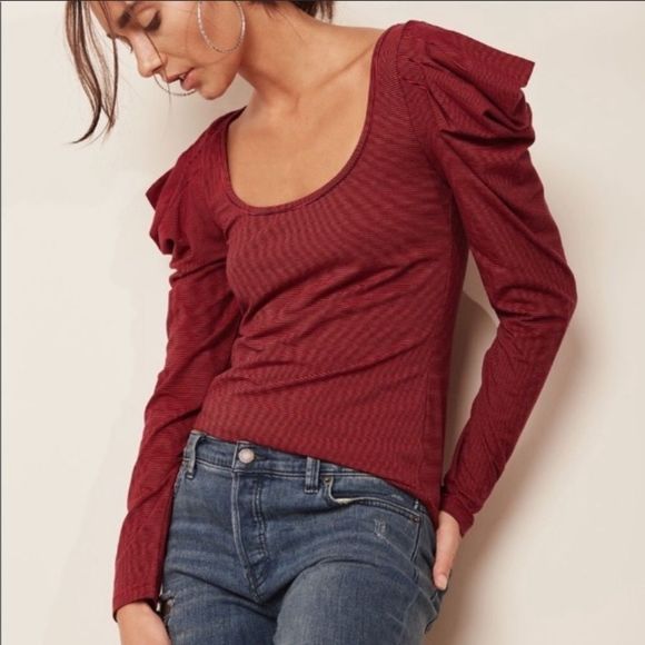 Free People Penelope Puff Sleeve Top XS Burgundy - Picture 3 of 11
